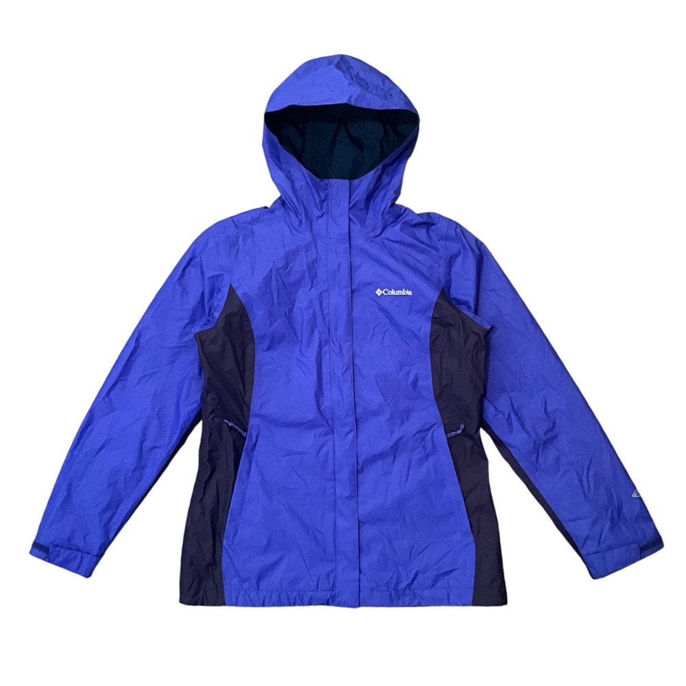 Columbia Omni-Tech Packable Waterproof Hooded Rain Jacket Blue Womens S